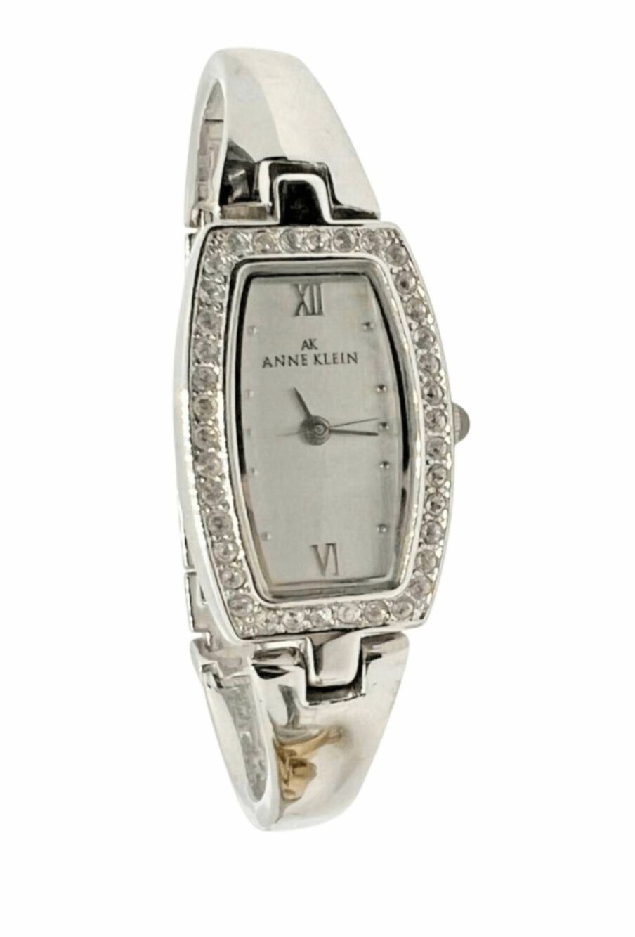 ANNE KLEIN Diamond Bezel Oval Stainless Steel Wristwatch